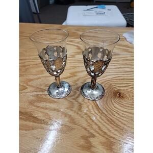 Raimond Cordial Glasses Silver Plated Grapes Leaves Embossed Lot Of 2 Japan B87